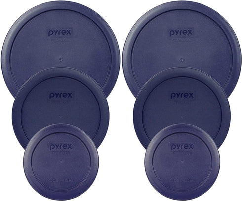 Pyrex Bundle - 6 Items: (2) 7402-PC 6/7-Cup Blue Plastic Lids & (2) 7201-PC 4-Cup Blue Plastic Lids & (2) 7200-PC 2-Cup Blue Plastic Lids